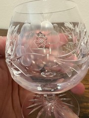 SET(3) VTG Crystal Floral & Criss Cross Etched Brandy Glass 3 7/8″H