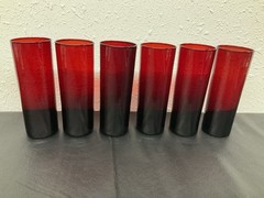 Vintage Set of 6 Ruby Red Drinking Glasses 6-1/4″ T x 2-3/8” D @ Mouth