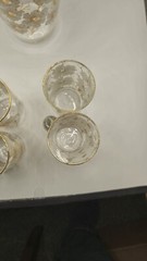 VTG 1 Pitcher 6 Glasses White Cherry Blossom Gold Trim Tree Branches Hand Blown