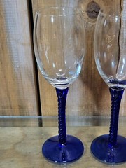 Clear Glass Champagne Glasses with Cobalt Blue Twisted Stem Set of 2