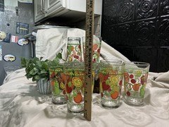 MCM Libby 7oz Fruit Deco Glasses, RARE Set Of 8, Orange,green,yellow, Vintage