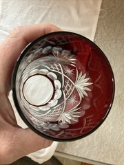 Set of 12 Bohemian Crystal Ruby Red Cut to Clear Tumblers Old Fashioned Glasses