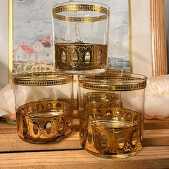 Set of 4 Culver Ltd. Antigua Old Fashioned Bar Glasses Trimmed In 22kt Gold