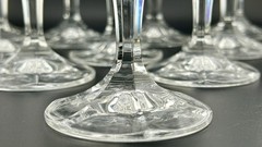 Set 10 Czech Bohemian Cut Crystal Hock Wine Glasses Faceted Stem 6¾″ 1980s VTG