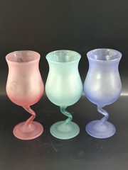 VTG Libbey Wine Glass Pastel Colors Frosted Glass Goblet With Z Stem Set Of 3