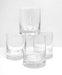 4 Crate & Barrel LINEAR Thick Base Barware Old Fashioned Glasses NEW