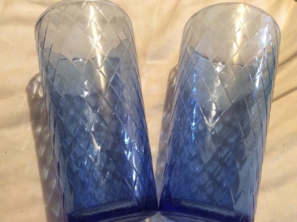 VTG 2-Tumblers -16 oz  Water Drinking Glasses W/A Raised Diamond Pattern UNUSED