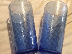 VTG 2-Tumblers -16 oz  Water Drinking Glasses W/A Raised Diamond Pattern UNUSED