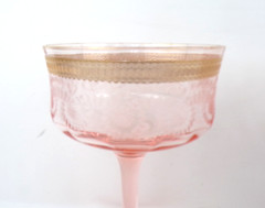 4 Rare Morgantown CHAMPAGNE 329 PINK, Tall Sherbet 5 1/4″ Needle Etched Gold Dec