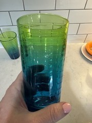 Libbey Ombre Green& Blue Glasses Hoop Design 2Tone Set Of 2 16oz