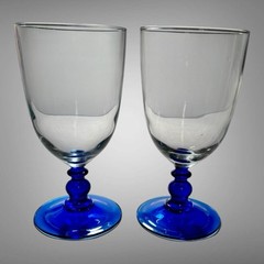 Set Of 2 Vintage Luminarc Cobalt Blue Stem Iced Tea/ Water Glass Goblet 7” Tall
