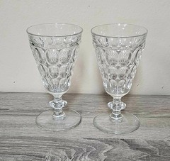 Vintage 1930’s Jeanette Clear Thumbprint Pilgrim Water Goblets Set Of 2