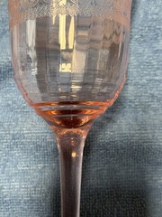 Vintage/antique Etched Pink Depression Optic panel Glass 6 1/2” Stemmed Wine