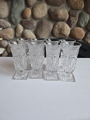 Imperial Glass Cape Cod Clear Parfait Vintage Etch Cut Press Retro MCM set of 8