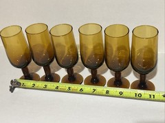 VTG Set of 6 Stemmed 3 oz Amber Glass Cordial Sherry Port Wine Liquor Glasses