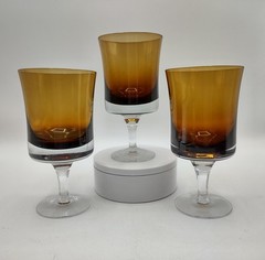 3 Denby Mirage Swedish Amber Glass Water Goblets Stemware Bo Borgstrom MCM 1970s
