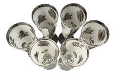 Vintage 6 Piece Set MCM Libbey Frosted Silver Leaf Pilsner Glasses Barware