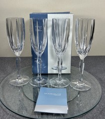 Set of 4 Marquis by Waterford Omega Crystal Flute Champagne Glasses 151726 w/Box