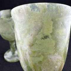Vtg Green Onyx Marble Wine Goblets Cordial Cups Earthy Vibrance Hand Carved 3.5”