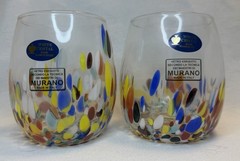 2 Murano Confetti Stemless Wine Crystal Glasses Hand Blown Italy New Set-2 NEW