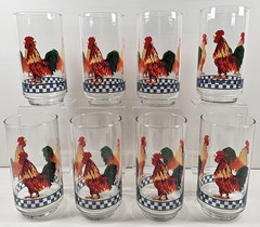 (8) International Ella’s Rooster 12 Oz Tumblers Set Vintage Farmhouse Libbey Lot