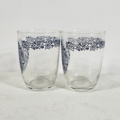 Vintage Cups Beverage Glasses Set of 2 Blue Colonial Scene US Home Bar Decor
