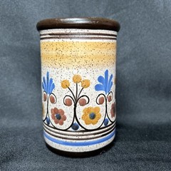 Mid Century Modern Greek KEPAMEIKA Ceramic Floral Cup Hand Painted Studio Art