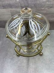 Fred Press Ice Bucket Candy Jar Glass with Brass Handled Caddie Holder & Lid