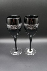 Set of 2 JOHN ROCHA Waterford Crystal Black Cut Red Wine Glasses in Original Box
