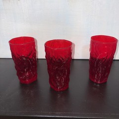 Seneca Glass Company Driftwood Ruby Red Set Of Three Tumblers