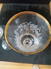 2 Mikasa Antique Lace Wine Glass Stems Gold Trim Goblets 8.5″H ECU Holiday DW678