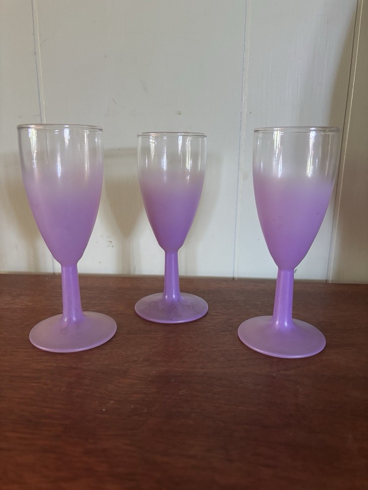 MCM Blendo Frosted Orchid Stemmed Wine Glasses: Set Of 3