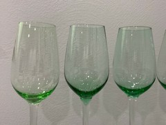 Set of 5 Green & Clear Glass Wine / Water Glasses Goblets