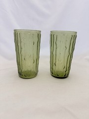Set of 2 MCM Anchor Hocking Tahiti Bamboo Avocado drinking glasses 5” tall