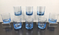 (8) Libbey Facets Light Blue Old Fashioned Glasses Set Textured Paneled Tumblers