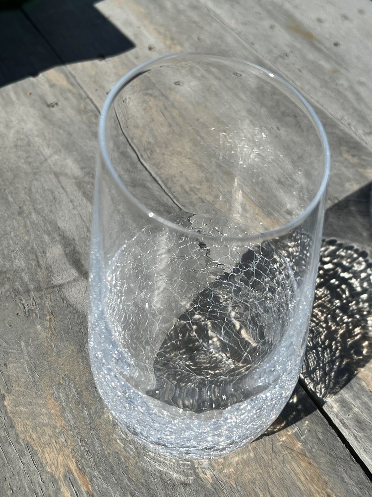 ANGLED Rim CRACKLE by Pier One Imports Tall Flat TUMBLER Glass