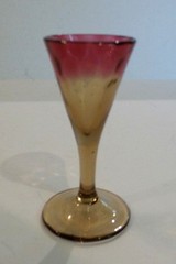 ANTIQUE AMBERINA AMERICAN ART GLASS CORDIAL «INVERTED THUMBPRINT», c. 1880’s
