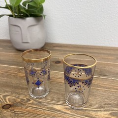 Vintage Cocktail Glass Blue Atomic Starburst Mid Century From París Set Of 2