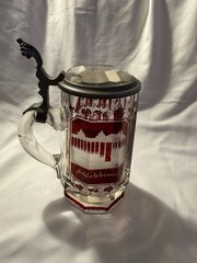 Antique Bohemian Cut Ruby Glass Stein with Prism Lid