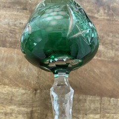2 Vtg Ajka Emerald Green Crystal 8” Goblet Glasses Cut To Clear Bohemian Czech