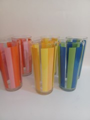 Vintage Summertime Rainbow Striped Set Of Six Tumblers Pre-owned 6.5 Inches