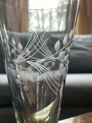 4 Lenox Crystal Etchings Smoky Green Water Or Ice Tea Glasses – Very Pretty!