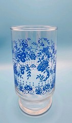 Vintage Blue Floral Glass 5 Inches Blue Onion Pattern, Glassware