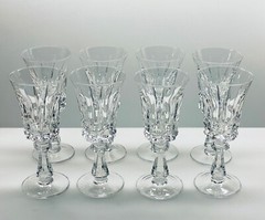 8 CRYSTAL WATER WINE BLOCK BASE GLASSES GOBLETS GR84 GARDEN COCKTAIL PARTY EUC