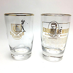 Glenrowan and Creswick Shot Glass Golf Club Trophy Gold Rim Vintage Barware 2Pc