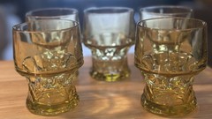 Vintage 70s Libbey Glass Tumblers Georgian Honeycomb Amber 4″ Tall – Set of 5