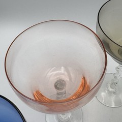 Vintage cordial glasses martini glasses with twisted stems 6.25” Multicolored
