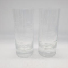 Crate & Barrel Krosno Poland Reef Etched Fish Highball Tall Glasses Set of 2