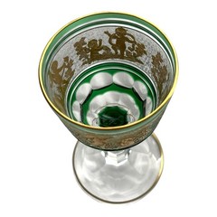 Val St Lambert Danse de Flore Gold EMERALD Green Glass Liquor Cordial Wine 5”