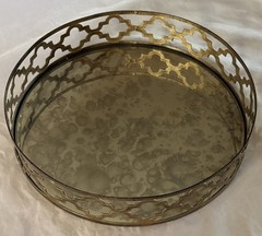 Culver Piza Roly Poly Glasses Set 8 Gold MCM Barware w Antiqued Mirrored Tray
